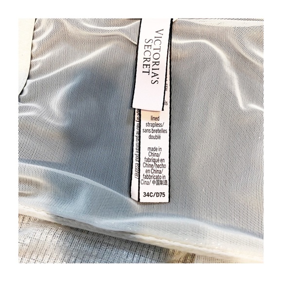 VICTORIAS SECRET sexy lace gold sparkle bustier strapless bra 34C - Picture 3 of 4